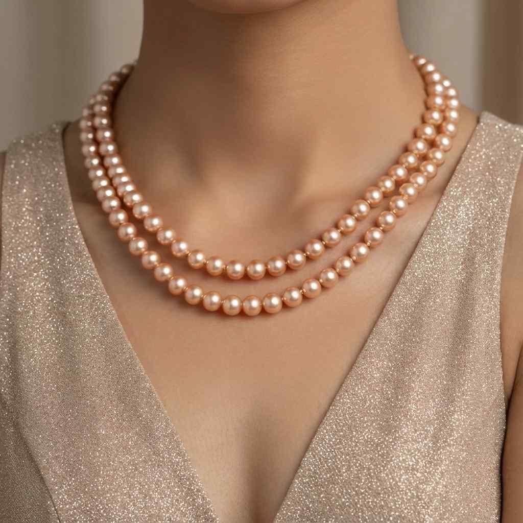 Multilayer Golden Brown Pearl Set With Earrings (Pack of 1)