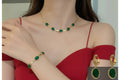 Oval Green Crystal Pendant Necklace Set With Bracelet