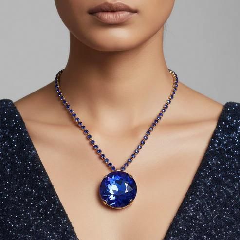 Gold Plated Blue Crystal Necklace & Earring Set
