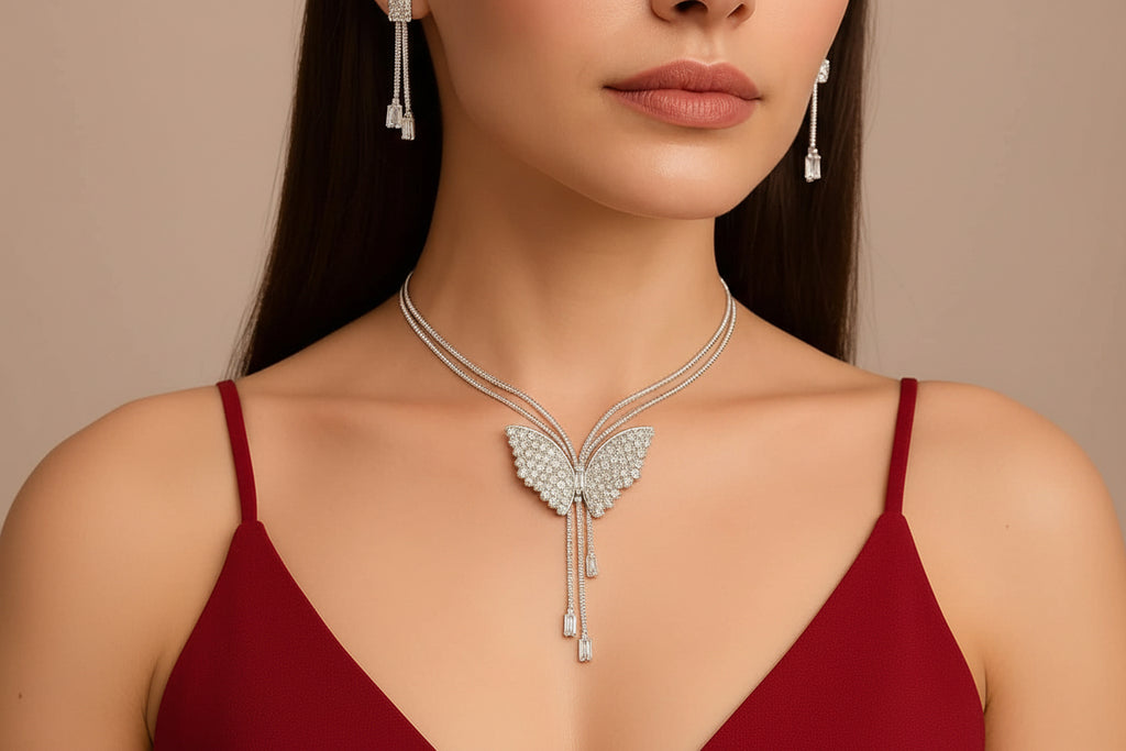 Butterfly Pendant Necklace with Earrings